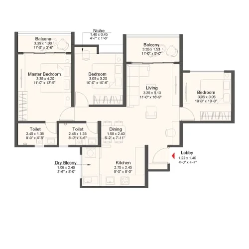 Kohinoor Royale Towers Hinjewadi 3 BHK Floor Plan Image